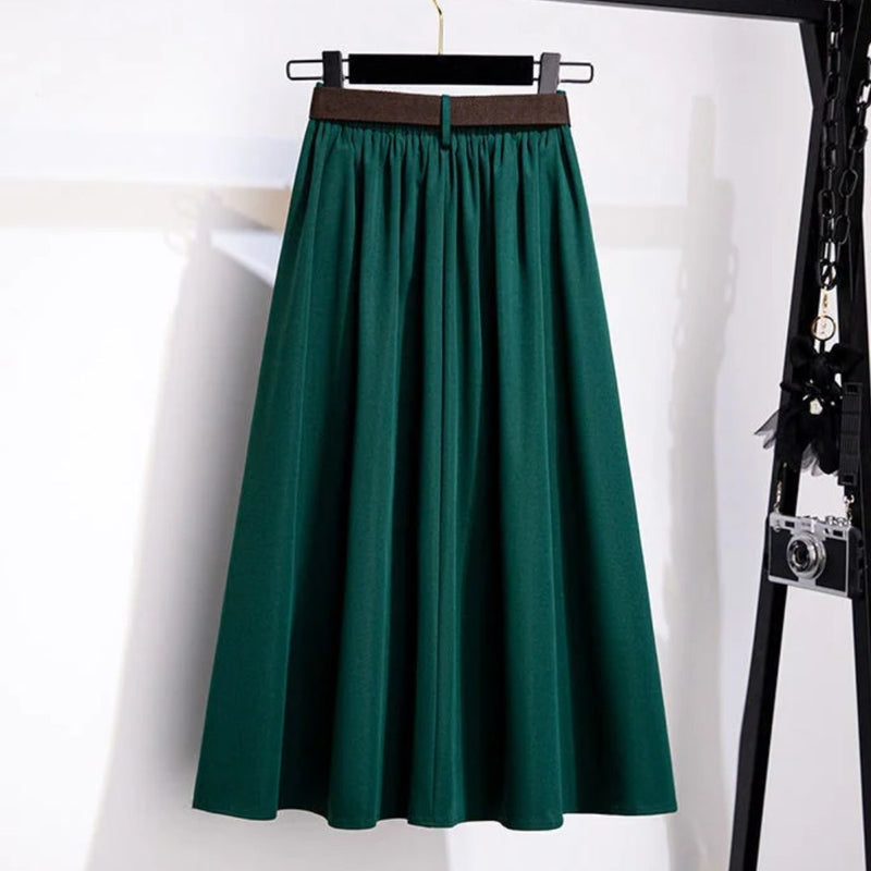 Janette Traditional Skirt – High-Waisted A-Line Vintage Midi Skirt-Green-L-State of Style