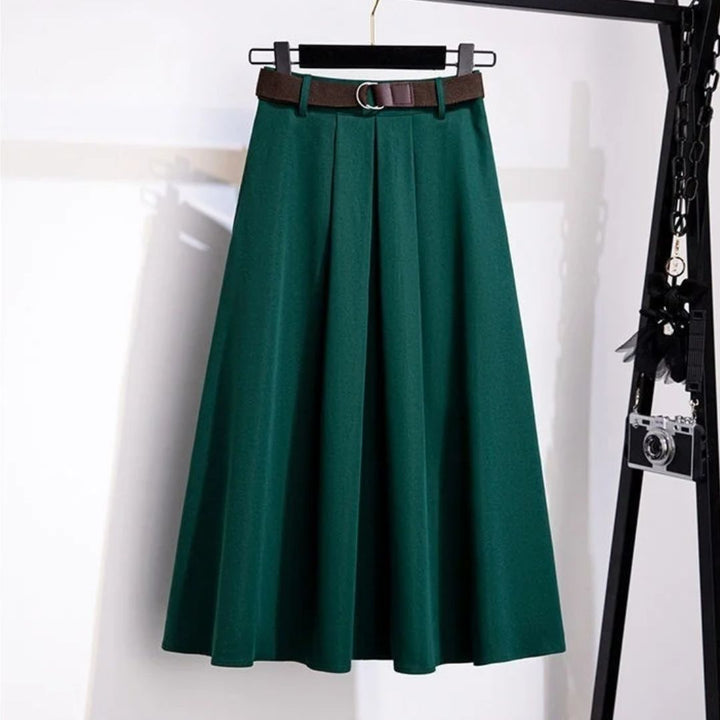 Janette Traditional Skirt – High-Waisted A-Line Vintage Midi Skirt-Green-L-State of Style