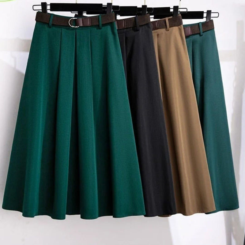 Janette Traditional Skirt – High-Waisted A-Line Vintage Midi Skirt-Green-L-State of Style
