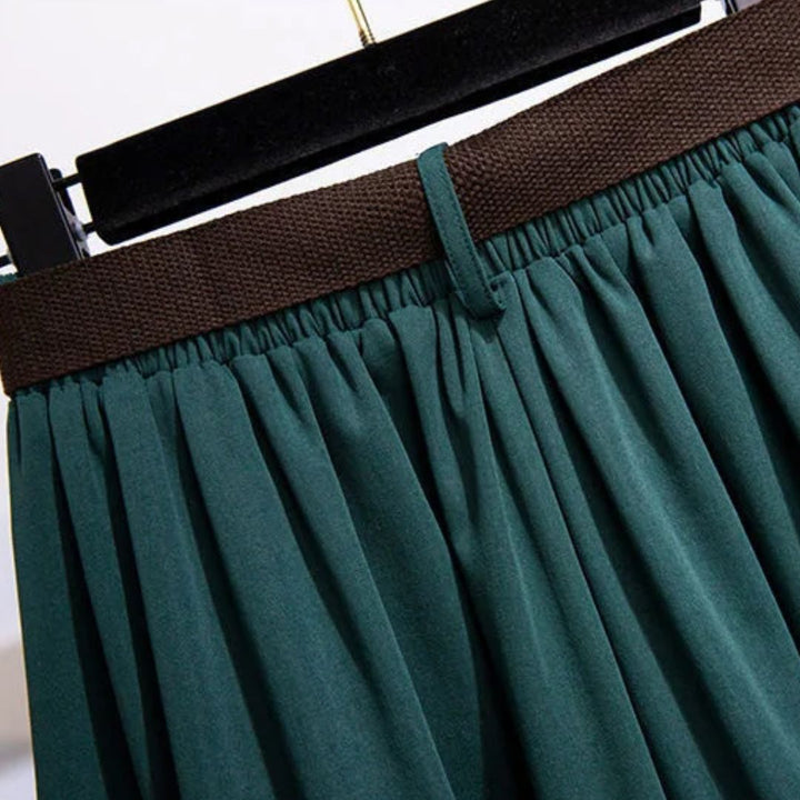 Janette Traditional Skirt – High-Waisted A-Line Vintage Midi Skirt-Green-L-State of Style