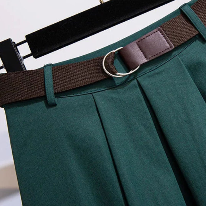 Janette Traditional Skirt – High-Waisted A-Line Vintage Midi Skirt-Green-L-State of Style