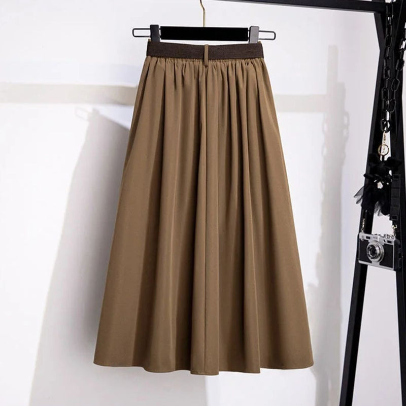 Janette Traditional Skirt – High-Waisted A-Line Vintage Midi Skirt-Green-L-State of Style