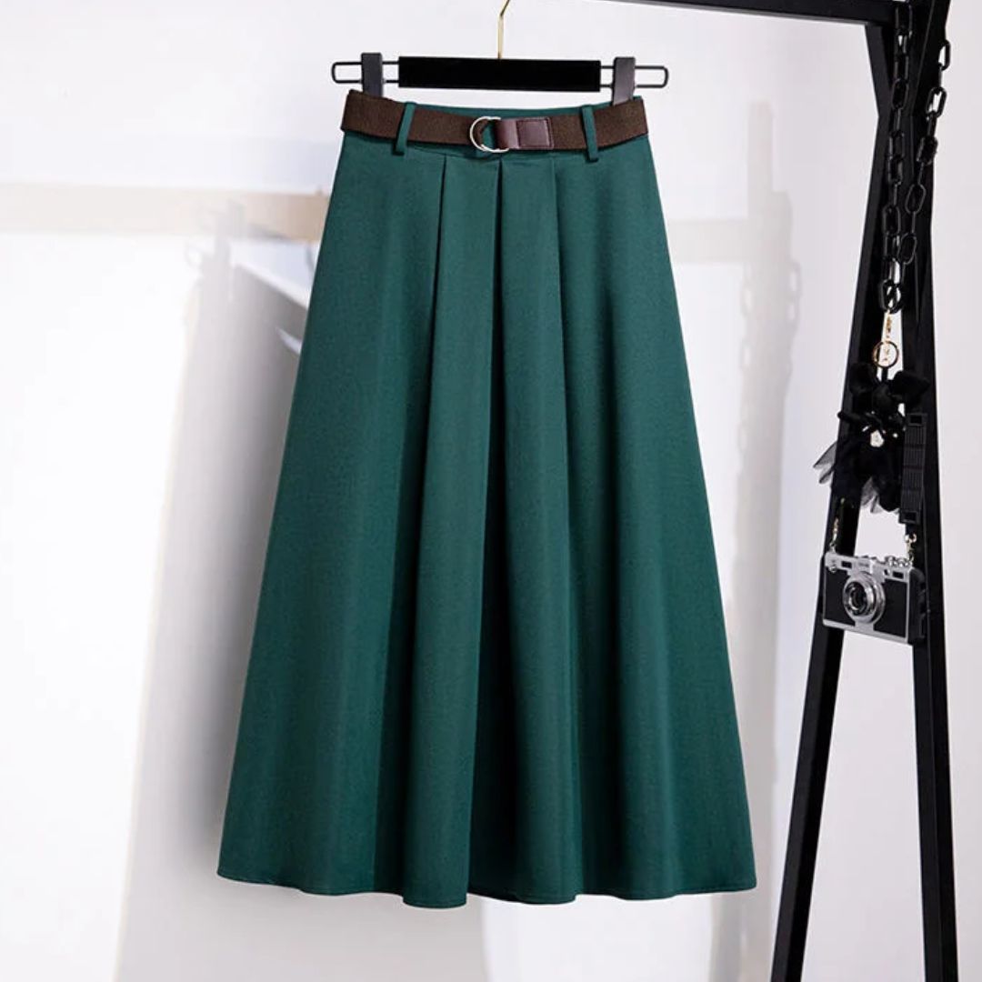 Janette Traditional Skirt – High-Waisted A-Line Vintage Midi Skirt-Green-L-State of Style