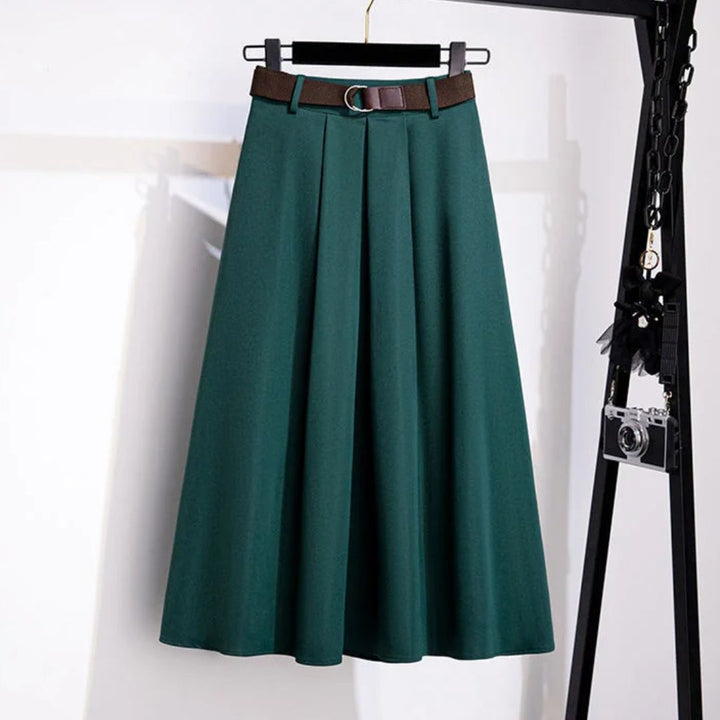 Janette Traditional Skirt – High-Waisted A-Line Vintage Midi Skirt-Green-L-State of Style