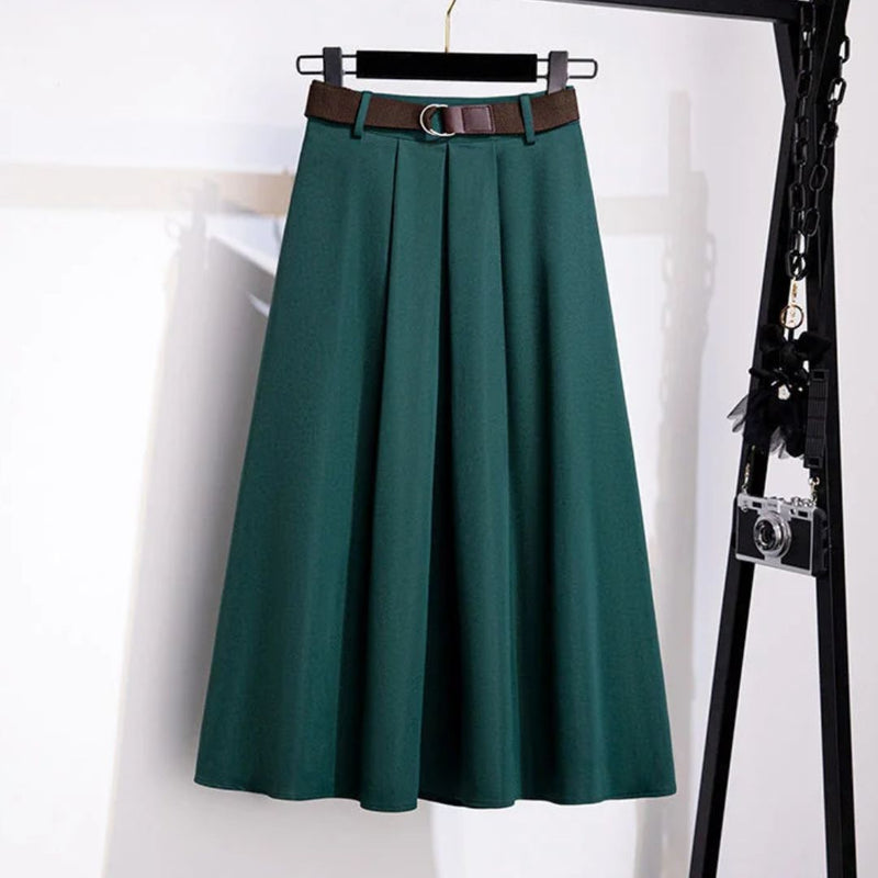 Janette Traditional Skirt – High-Waisted A-Line Vintage Midi Skirt-Green-L-State of Style
