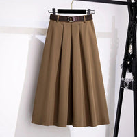 Janette Traditional Skirt – High-Waisted A-Line Vintage Midi Skirt-Khaki-L-State of Style