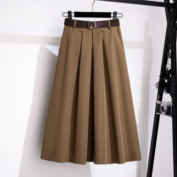 Janette Traditional Skirt – High-Waisted A-Line Vintage Midi Skirt-Khaki-L-State of Style