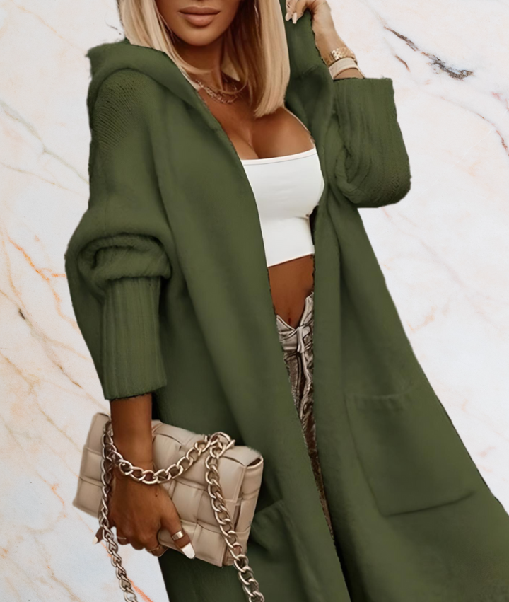 Janine – Long Oversized Open-Front Cardigan with Deep Pockets-S-Military Green-State of Style