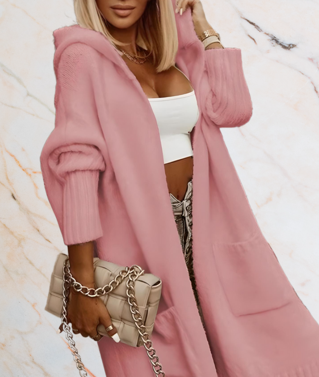 Janine – Long Oversized Open-Front Cardigan with Deep Pockets-S-Pink-State of Style