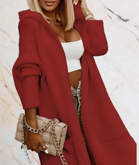 Janine – Long Oversized Open-Front Cardigan with Deep Pockets-S-Red-State of Style