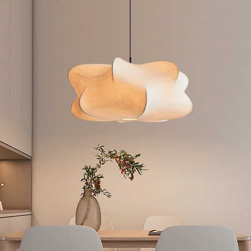 Japanese Silk Pendant Lamp in Wabi Sabi Style - Sana-White Light-40cm x 20cm-State of Style