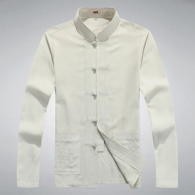 Japanese Style Men's Clothing Set - Hiroshi Tang Set-Beige-S-State of Style