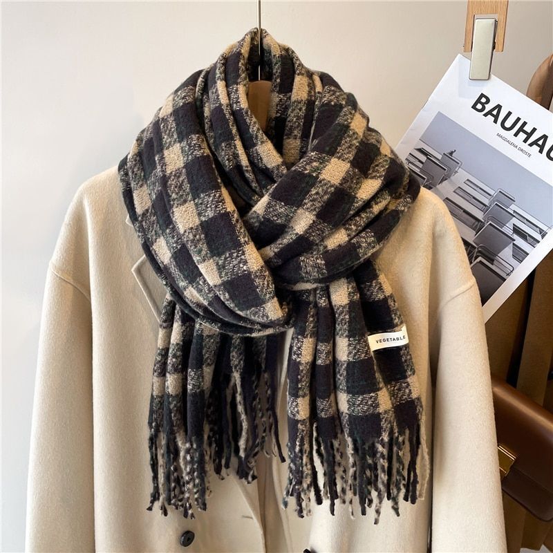 Jennica Checkered Scarf | Versatile & Stylish for Any Occasion-Black 2-State of Style