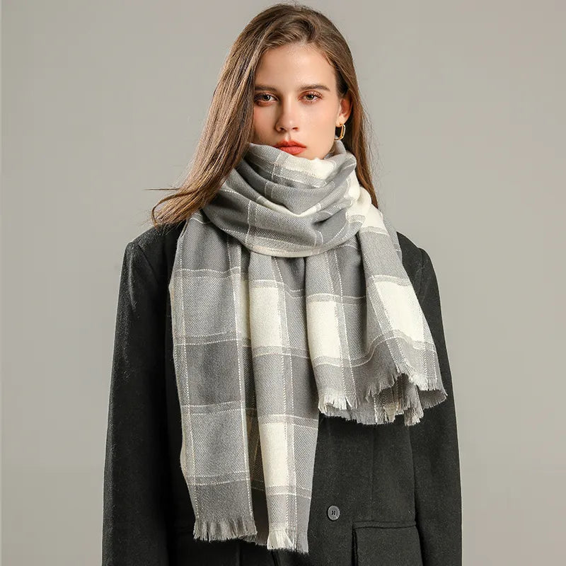 Jennica Checkered Scarf | Versatile & Stylish for Any Occasion-Grey 3-State of Style