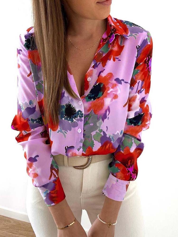 JennsBlouse | Women's Floral Print Blouse-Purple-S-State of Style