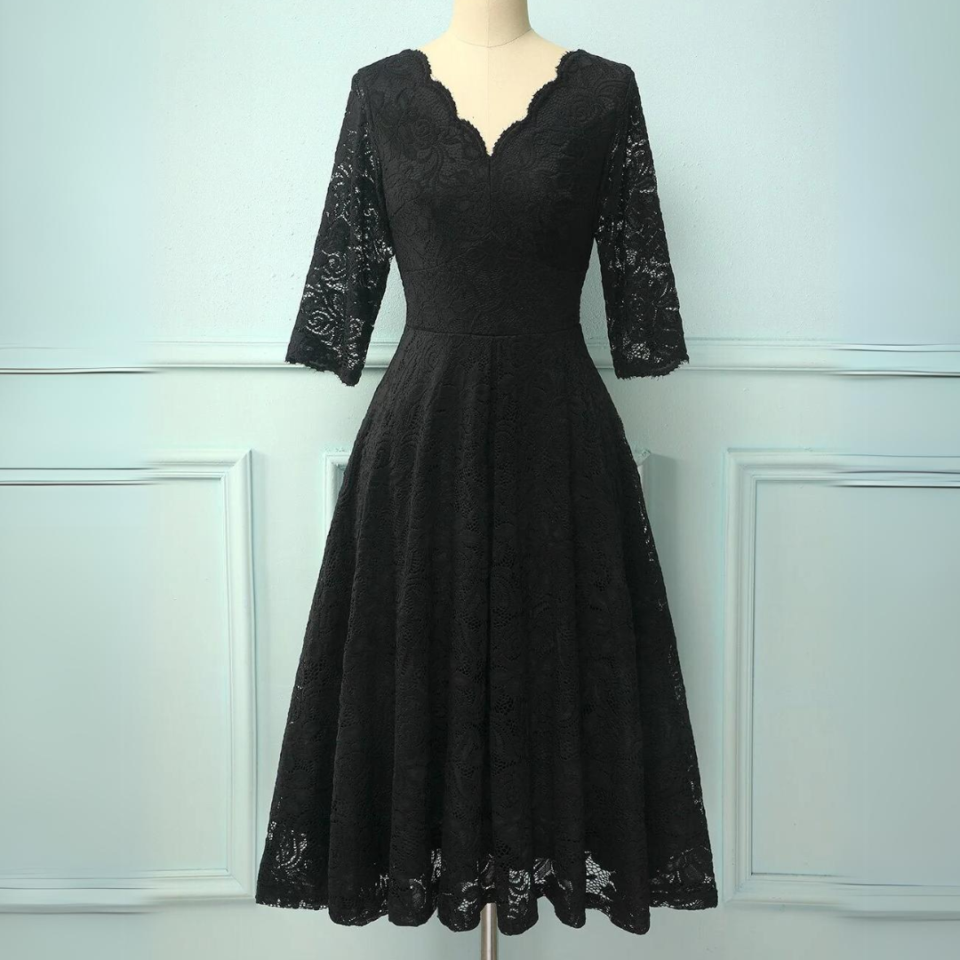 JENNY FORMAL DRESS WITH 3/4 SLEEVES-Black-XS-State of Style