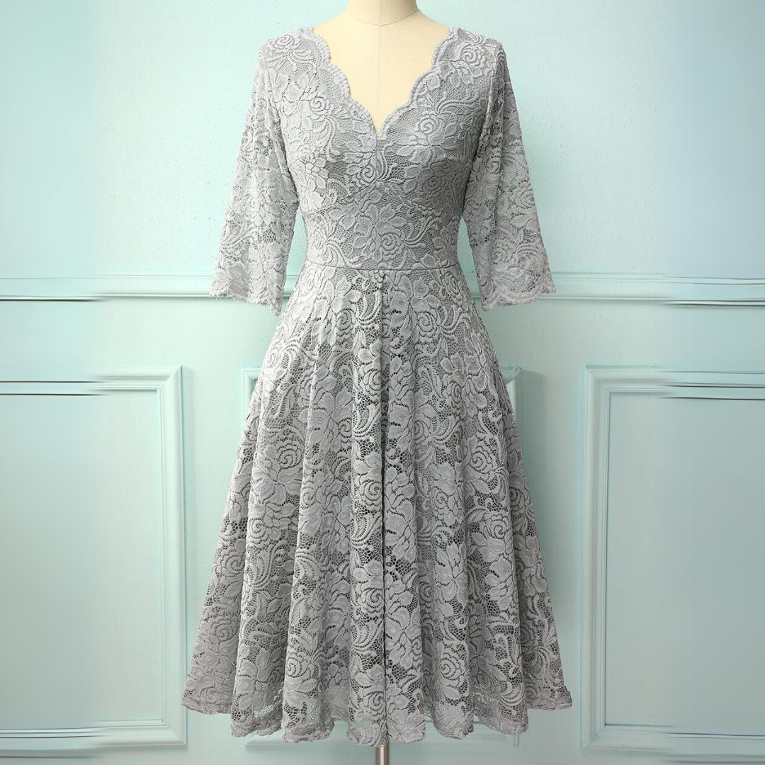 JENNY FORMAL DRESS WITH 3/4 SLEEVES-Gray-XS-State of Style