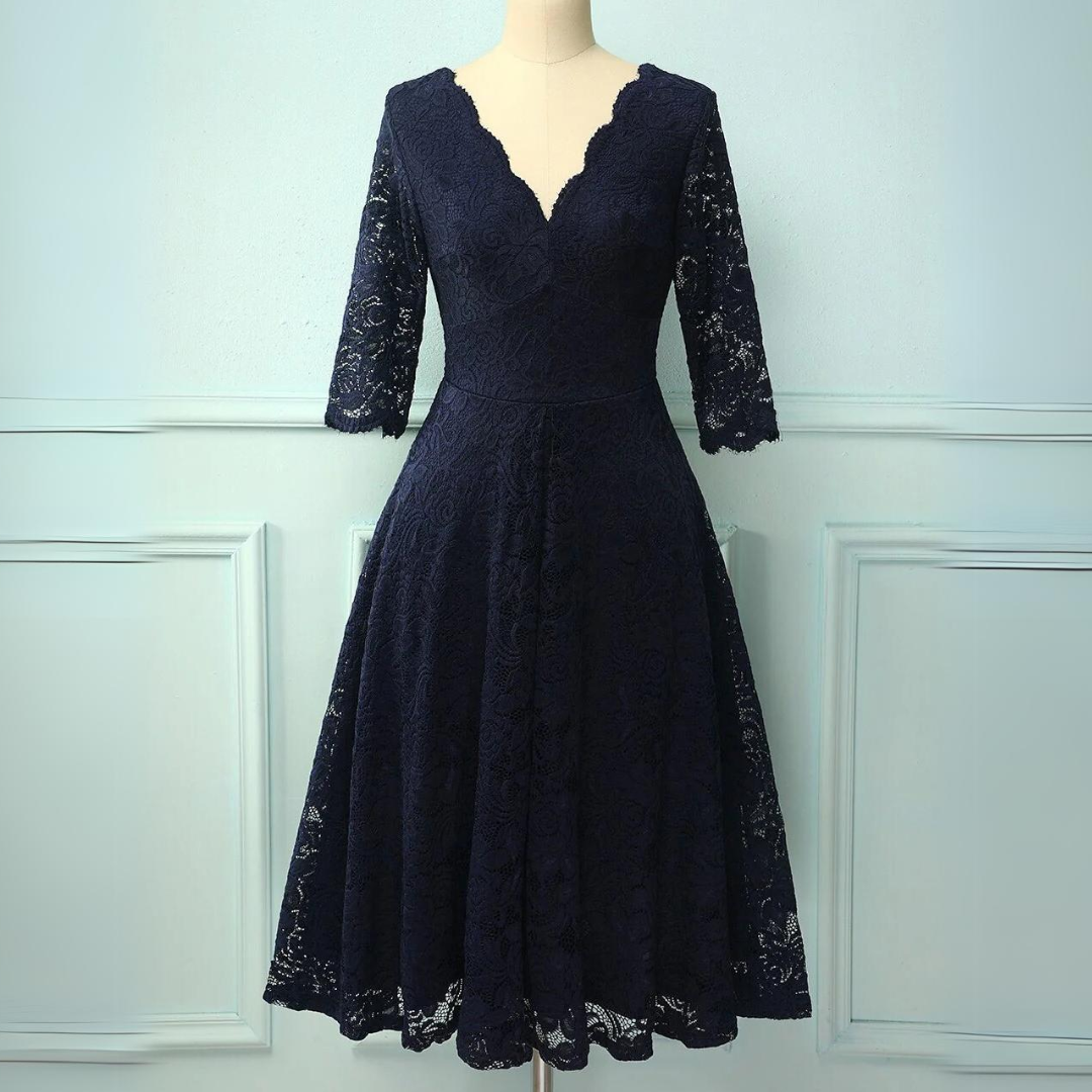 JENNY FORMAL DRESS WITH 3/4 SLEEVES-Marine Blue-XS-State of Style