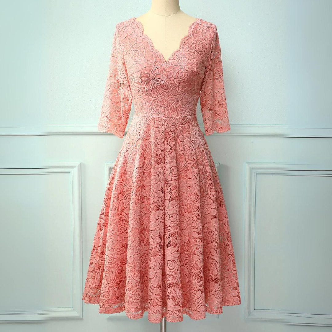 JENNY FORMAL DRESS WITH 3/4 SLEEVES-Pink-XS-State of Style