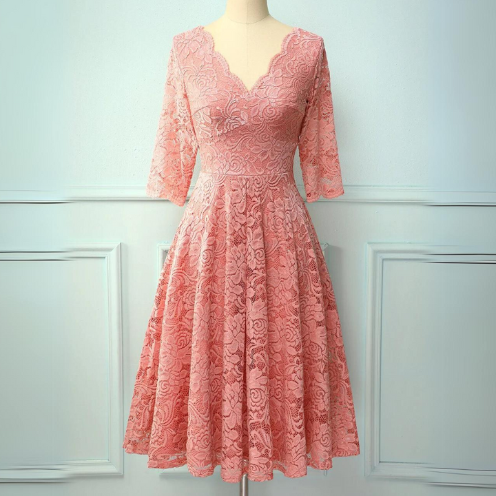 JENNY FORMAL DRESS WITH 3/4 SLEEVES-Pink-XS-State of Style