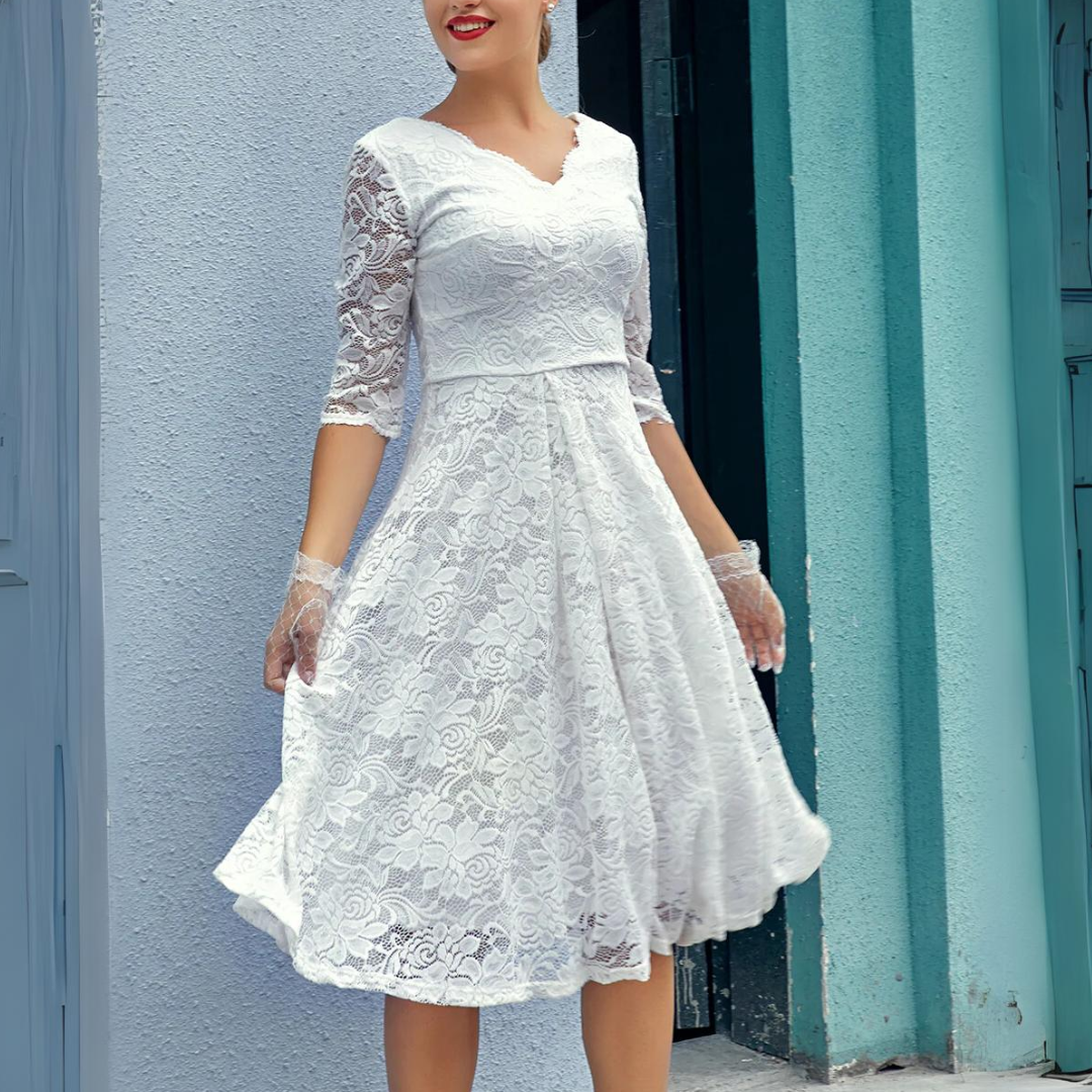 JENNY FORMAL DRESS WITH 3/4 SLEEVES-White-XS-State of Style