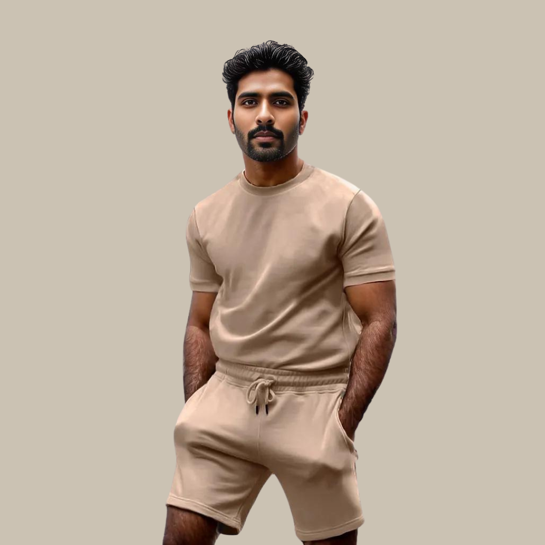 Jethro - Simple Casual T-Shirt and Shorts Set | Premium Summer Collection-Khaki-S-State of Style