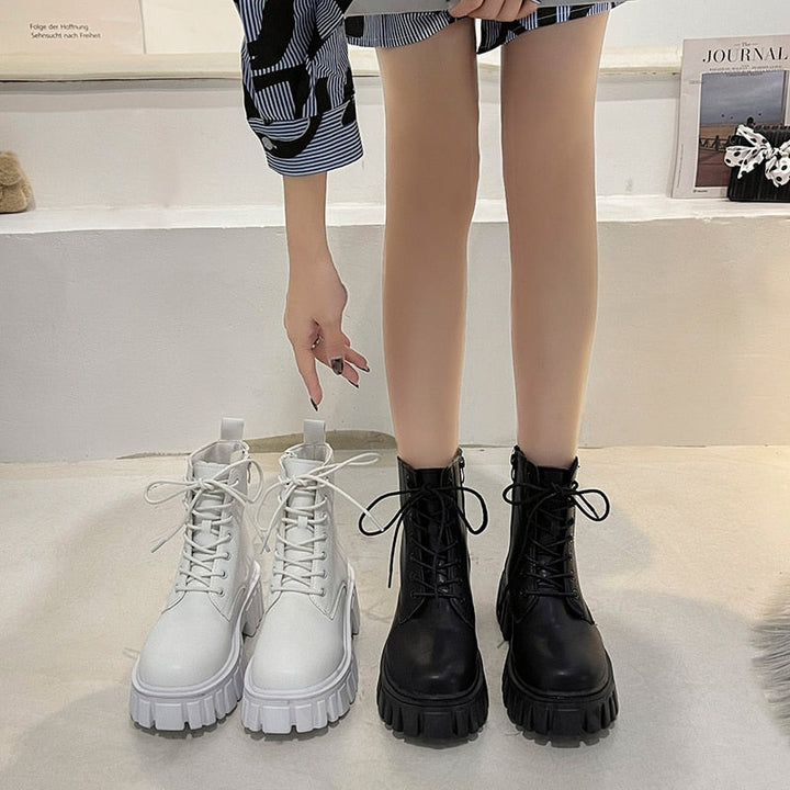 JetsBoots | Women's Leather Ankle Boots-White-4.5-State of Style