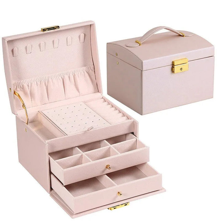 Jewellery box with 3 drawers and luxurious velvet interior – Amylin-Pink-State of Style