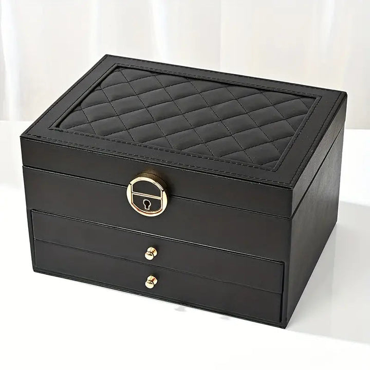 Jewellery box with multiple layers and velvet interior – Maeva-Cedar brown-State of Style
