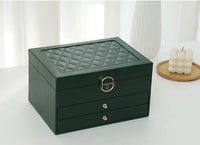 Jewellery box with multiple layers and velvet interior – Maeva-Dark green-State of Style