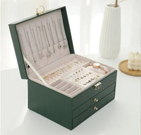 Jewellery box with multiple layers and velvet interior – Maeva-Dark green-State of Style