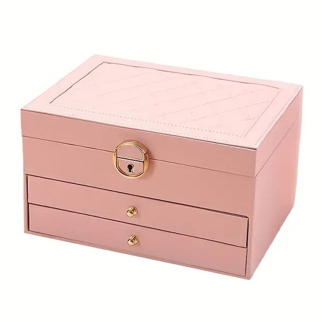 Jewellery box with multiple layers and velvet interior – Maeva-Pink-State of Style