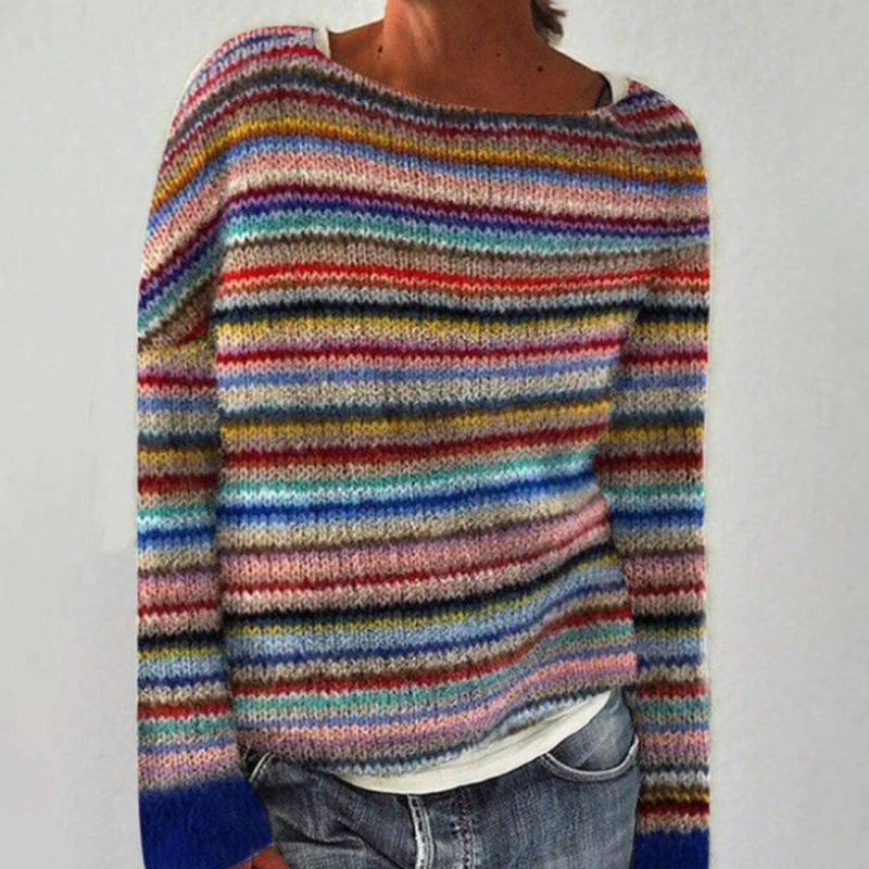 Jolie - Colourful Jumper for Women-Rainbow stripes-XS-State of Style