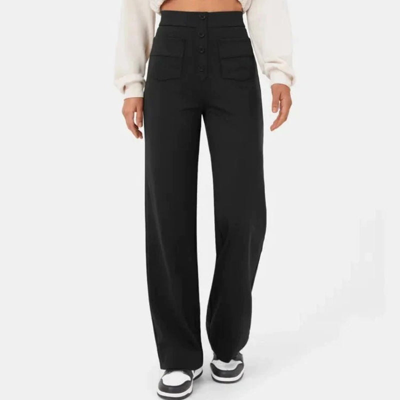 Jonna Comfort Trousers – High-Waisted Stretch Leisure Pants-Black-S-State of Style