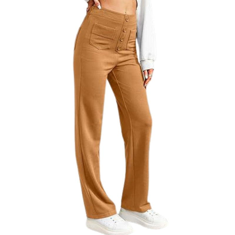 Jonna Comfort Trousers – High-Waisted Stretch Leisure Pants-Brown-S-State of Style