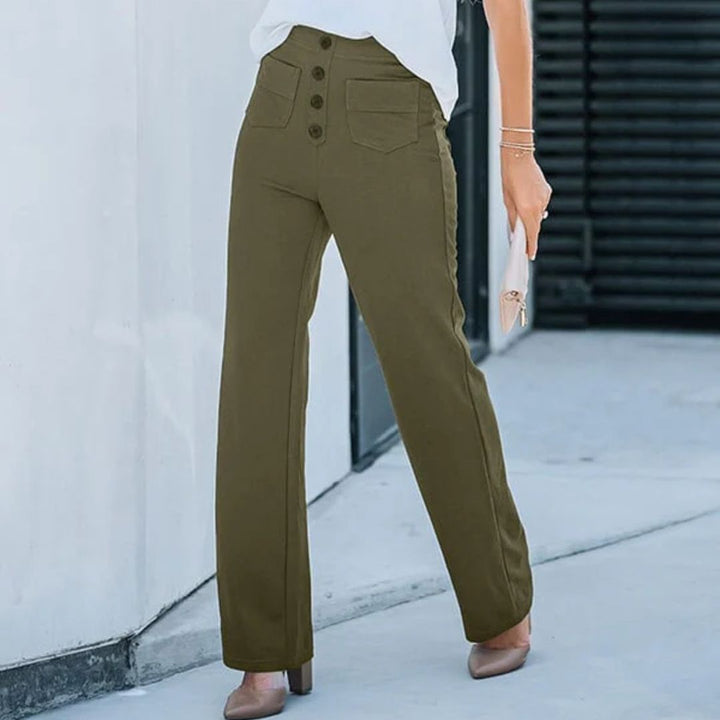 Jonna Comfort Trousers – High-Waisted Stretch Leisure Pants-Green-S-State of Style
