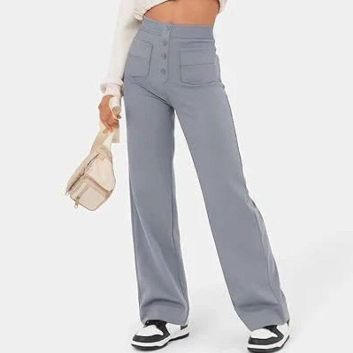 Jonna Comfort Trousers – High-Waisted Stretch Leisure Pants-Grey-S-State of Style