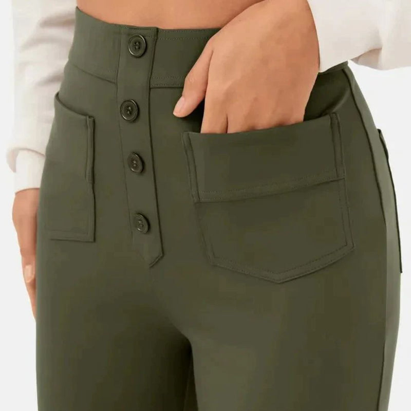Jonna Comfort Trousers – High-Waisted Stretch Leisure Pants-Stone Green-S-State of Style