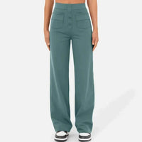 Jonna Comfort Trousers – High-Waisted Stretch Leisure Pants-Stone Green-S-State of Style