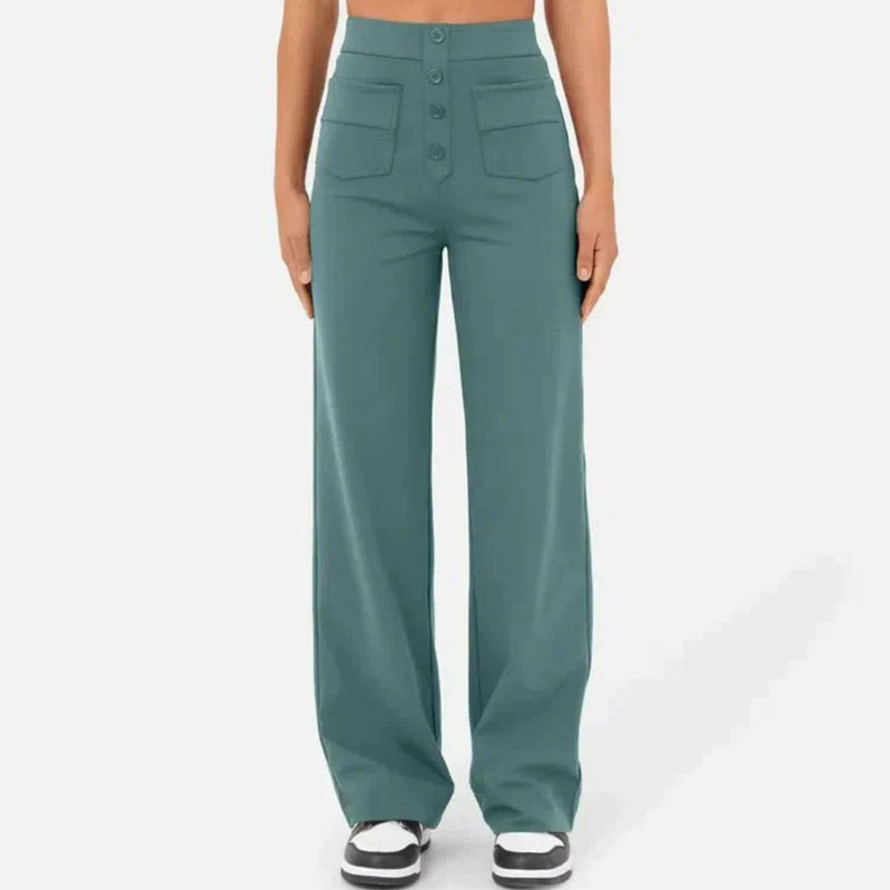 Jonna Comfort Trousers – High-Waisted Stretch Leisure Pants-Stone Green-S-State of Style