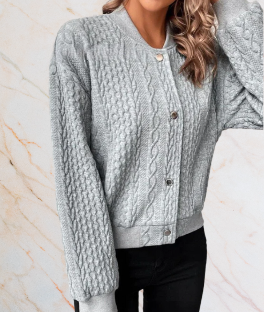 Jorja – Button-Up Sweater with Embossed Pattern Design-S-Grey-State of Style