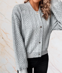 Jorja – Button-Up Sweater with Embossed Pattern Design-S-Grey-State of Style