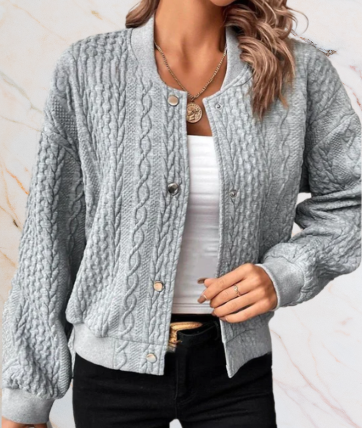 Jorja – Button-Up Sweater with Embossed Pattern Design-S-Grey-State of Style
