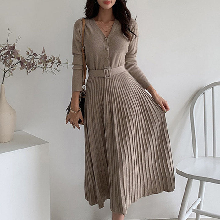 JoseDress I V-Neck Dress with Belt for Women-Black-One size fits all-State of Style