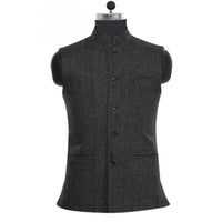 Joseph Traditional Vest – Wool Tweed Waistcoat with Stand-Up Collar-Black-XS-State of Style
