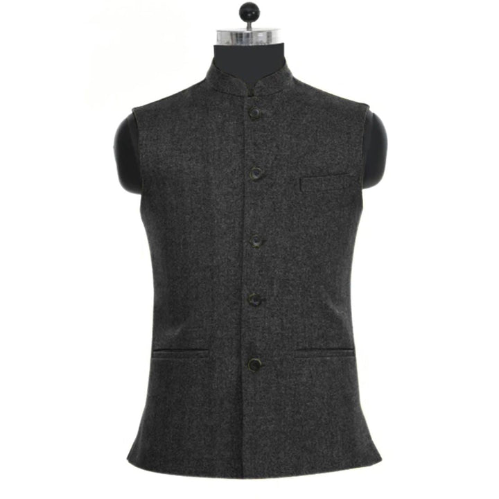 Joseph Traditional Vest – Wool Tweed Waistcoat with Stand-Up Collar-Black-XS-State of Style