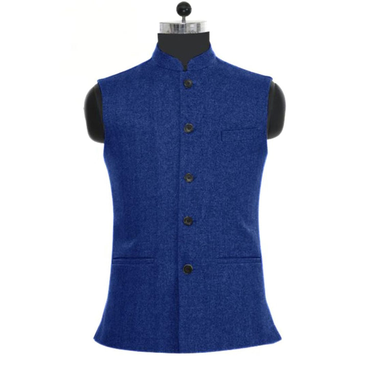 Joseph Traditional Vest – Wool Tweed Waistcoat with Stand-Up Collar-Blue-XS-State of Style