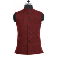 Joseph Traditional Vest – Wool Tweed Waistcoat with Stand-Up Collar-Burgundy-XS-State of Style