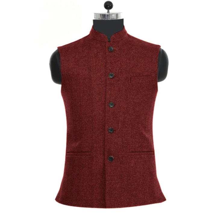 Joseph Traditional Vest – Wool Tweed Waistcoat with Stand-Up Collar-Burgundy-XS-State of Style