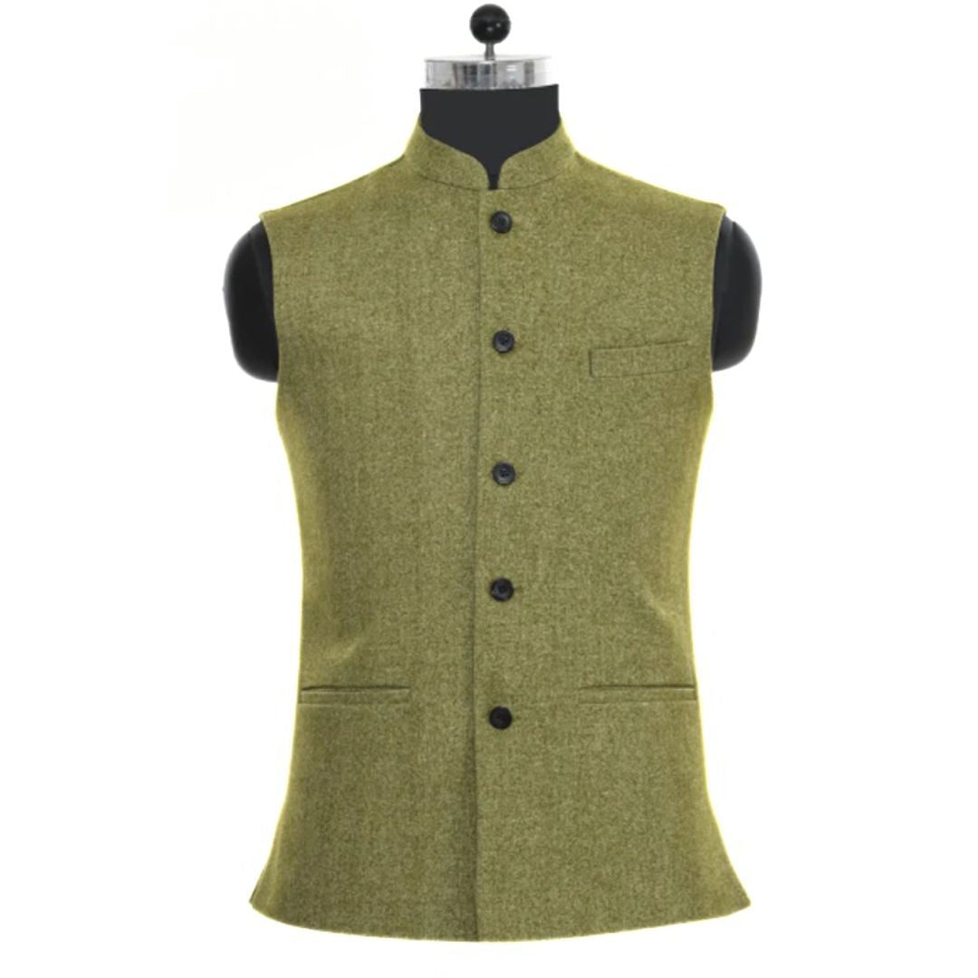Joseph Traditional Vest – Wool Tweed Waistcoat with Stand-Up Collar-Green-XS-State of Style